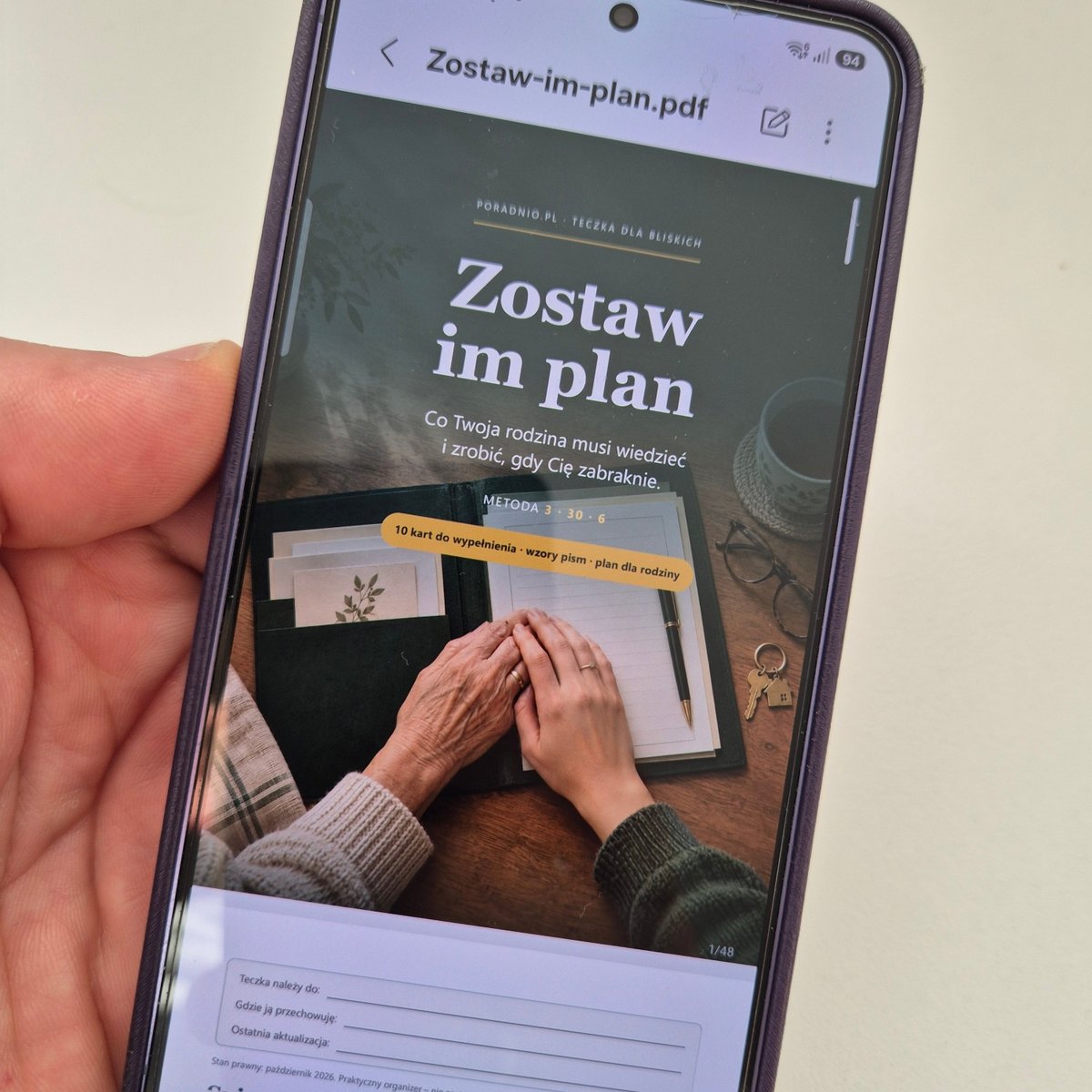 E-book Zostaw im plan otwarty na telefonie